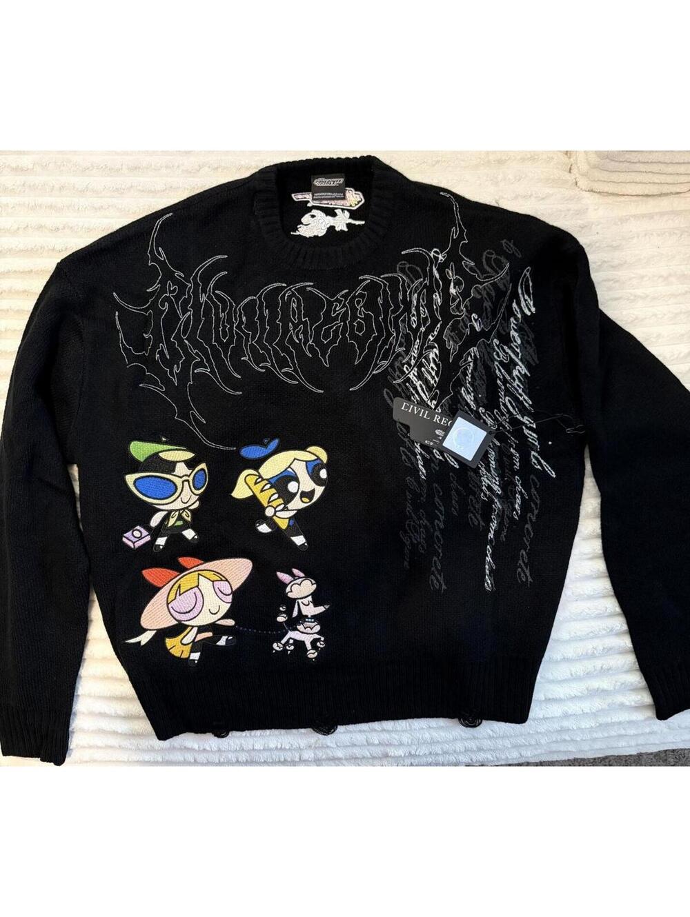 Civil Regime Y2K Powerpuff Girls Black Knit Sweater Small OS
